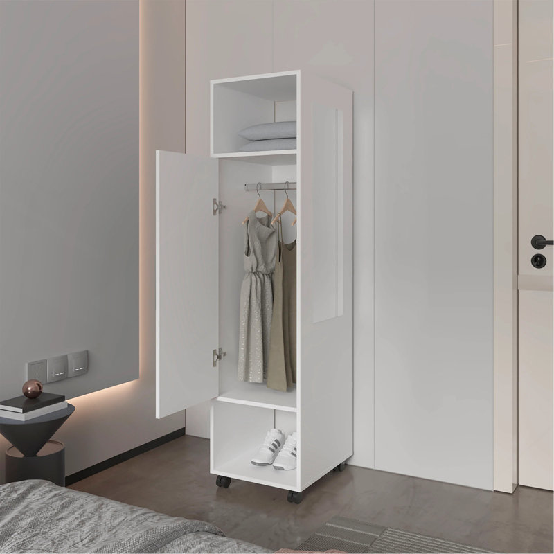 Armoire blanche à 1 porte avec miroir et rangement ouvert, White