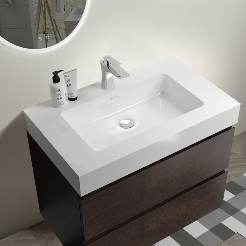 Alice Bathroom Vanity With Sink, Walnut, 30", White