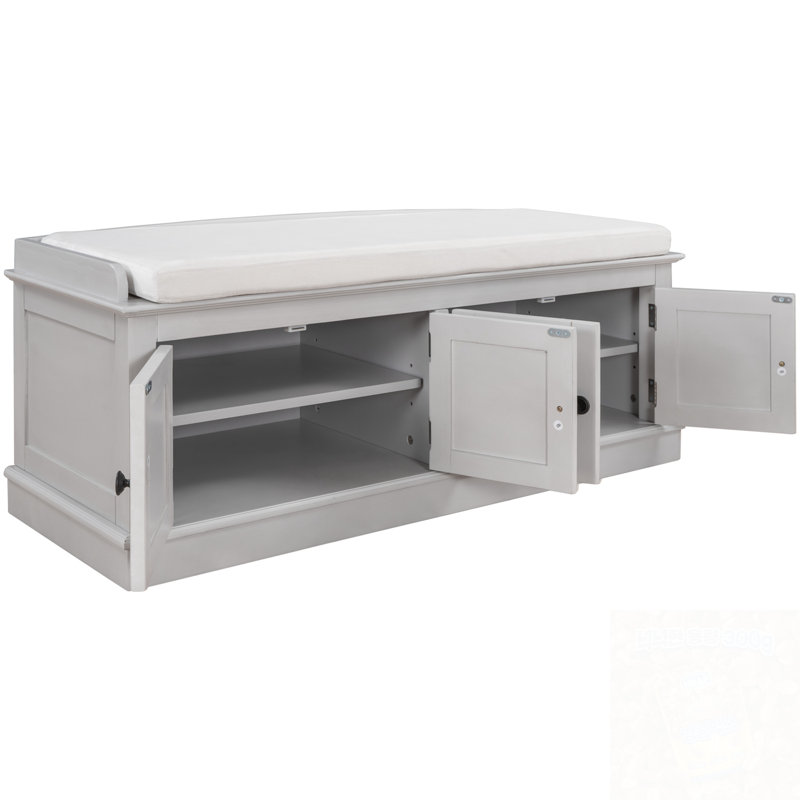 Banc de rangement pour chaussures avec 4 portes et tablettes réglables, Gris délavé
