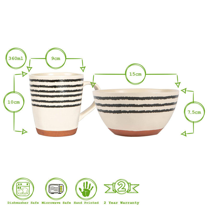 Nicola Spring - Stripe Rim Stoneware Dinner - 26cm - Monochrome