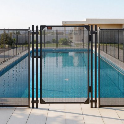 Barrière de piscine, barrière de piscine creusée 4 x 2,5 pi, ensemble de porte de clôture de sécurité extérieure avec conception à fermeture et verrouillage automatique, filet en PVC Teslin de 352 g / m², installation facile, noir