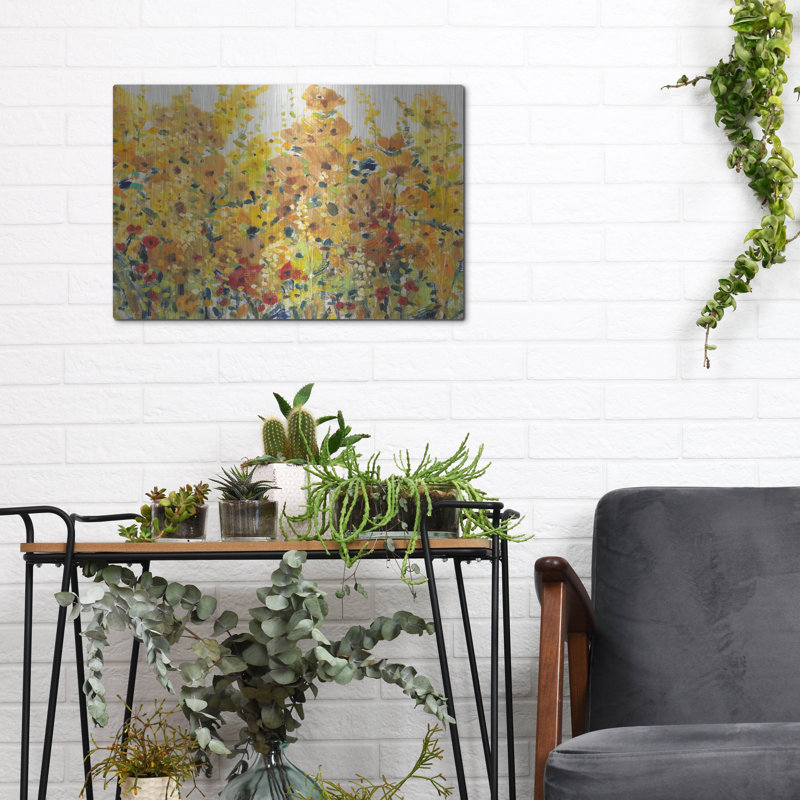 Art mural en métal «Golden Summer Garden I» par Tim O'Toole, H 12 po x l 16 po