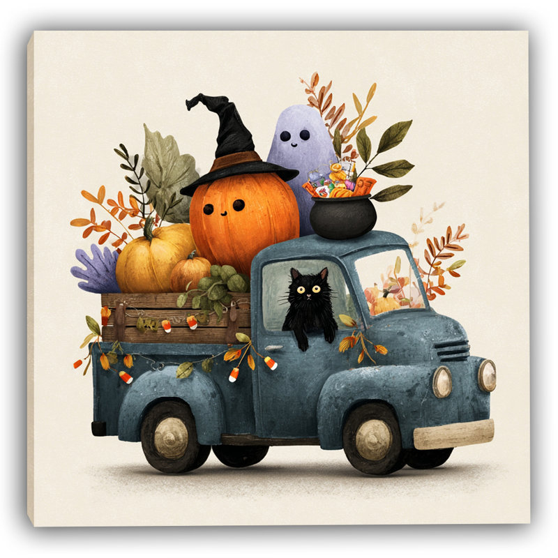 Art automnal sur toile tendue camion d'Halloween