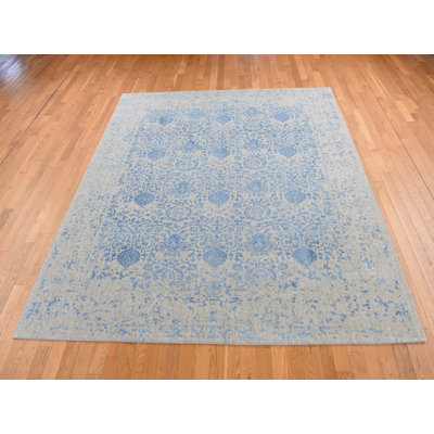 7'10" x 9'9" New Hand Loomed Blue Wool Rectangle Oriental Rug - MOA10287058