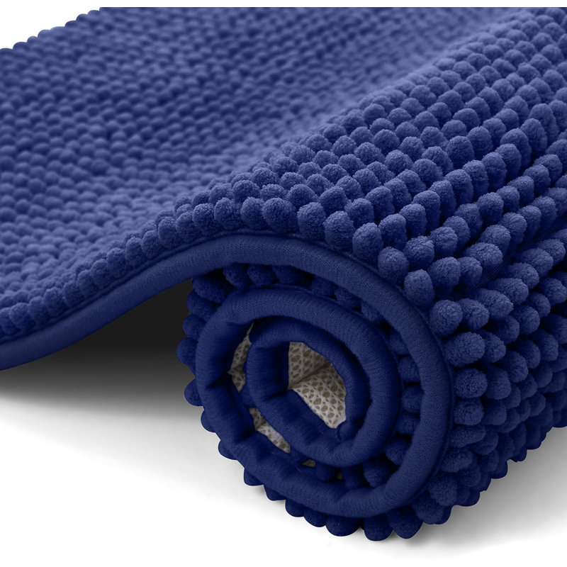 Chenille Non-Slip Bath Mat, Navy Blue