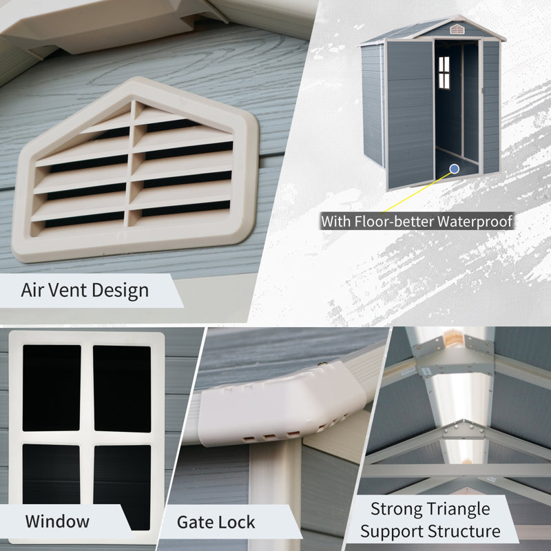 4x6 Resin Outdoor Storage Shed With Window Grey