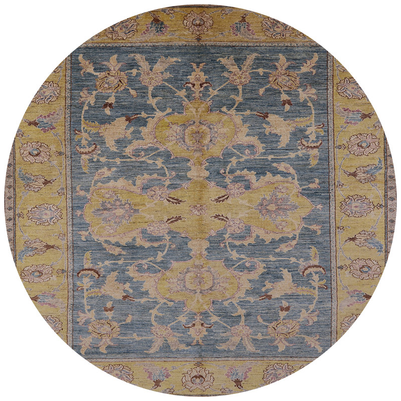 Tapis oriental jaune / bleu Garber, Rond 7 pi