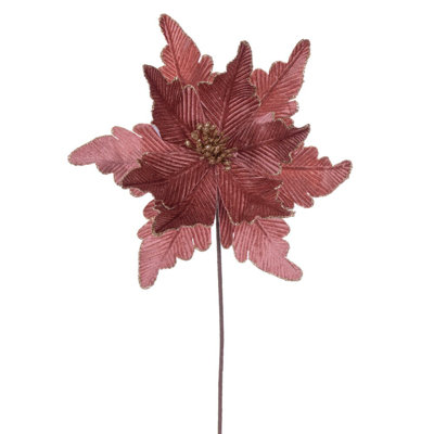 Vickerman 13" x 20" Deluxe Velvet Poinsettia Stem. It includes three pieces per bag.