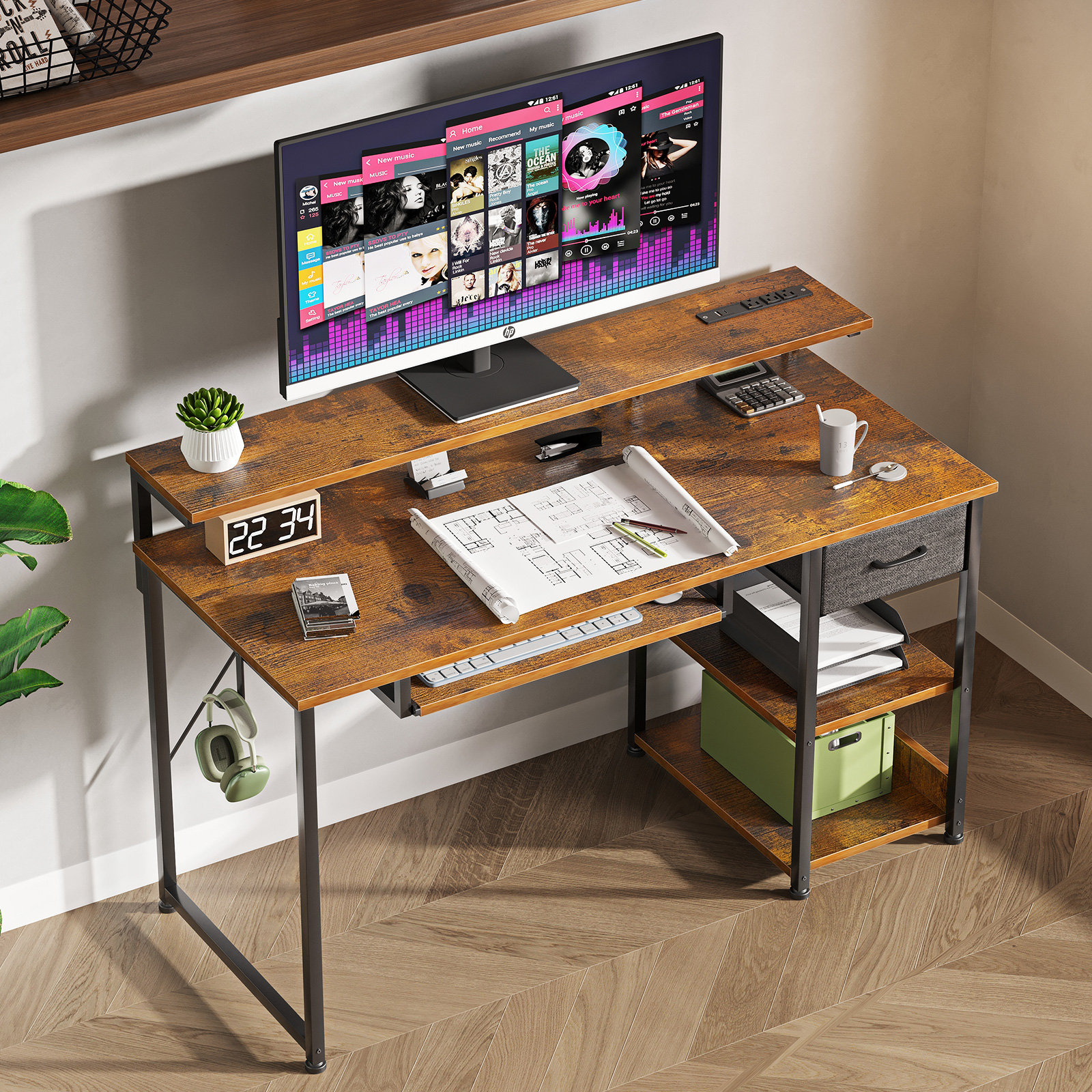 17 Stories Abigaile Adjustable Metal Base Computer Desk & Reviews | Wayfair