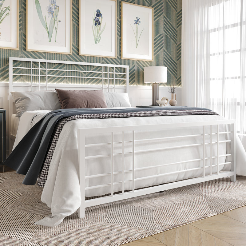 Nazmir Metal Open-Frame Bed, White, King