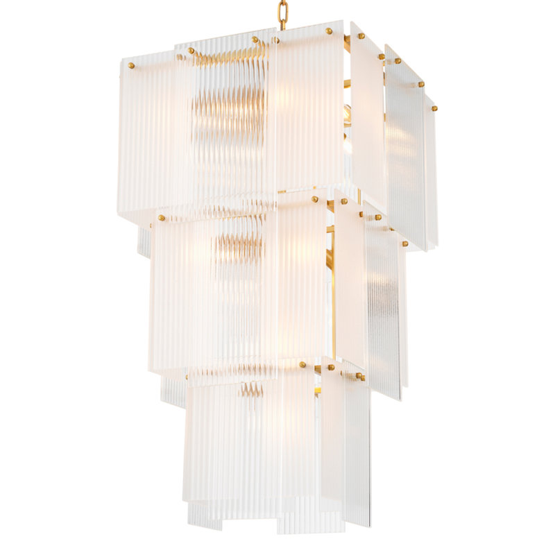 Chandelier Giardano Clear And Frosted Glass Antique Brass Finish