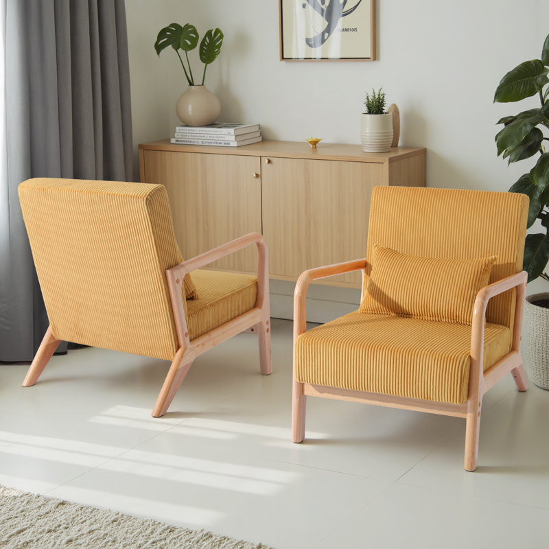 Fauteuil d'appoint Jyrin Mid Century, Orange, Bois naturel, 2