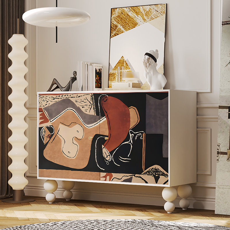 Multi-functional Large Capacity Side Cabinet, White/Multicolour