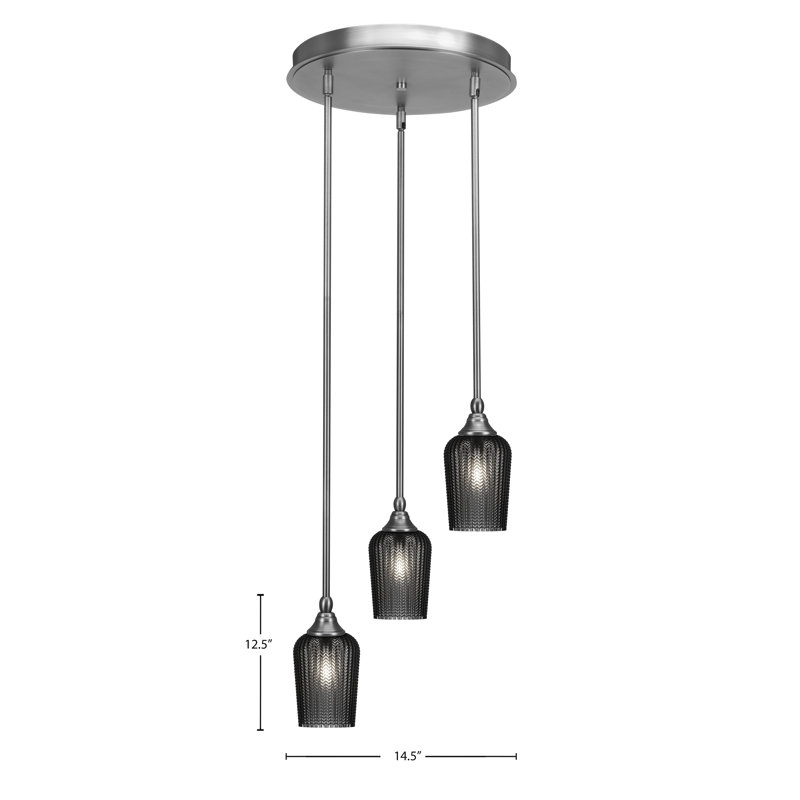 Suspension Empire à 3 lumières présentée en finition nickel brossé avec verre fumé texturé de 12,7 cm (5 po), Graine noire