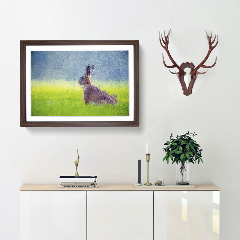 Lone Hare - Picture Frame Painting Print, 48cm H x 65cm W x 2cm D, Walnut Framed