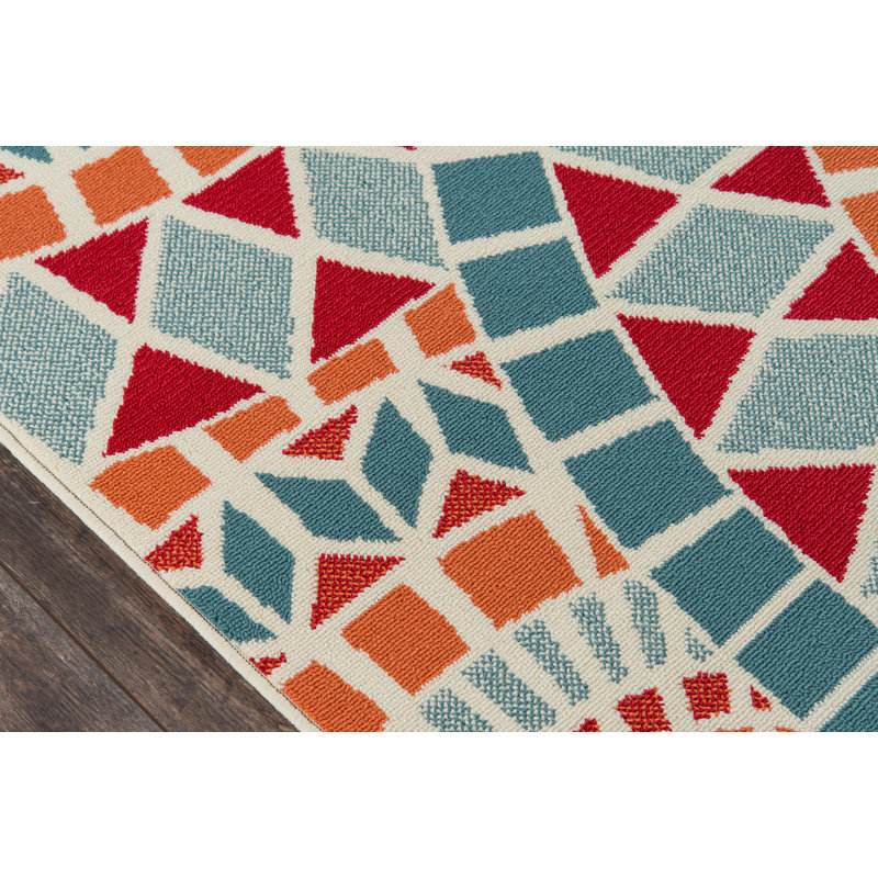 Tapis intérieur / extérieur à motif géométrique orange / rouge / gris Tram, Rectangle 8 pi 6 po x 13 pi