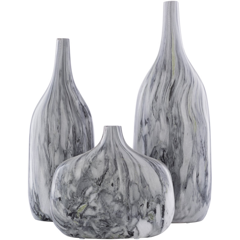 Ayriauna Abstract Ceramic Table Vase (Set of 3), Gray/White