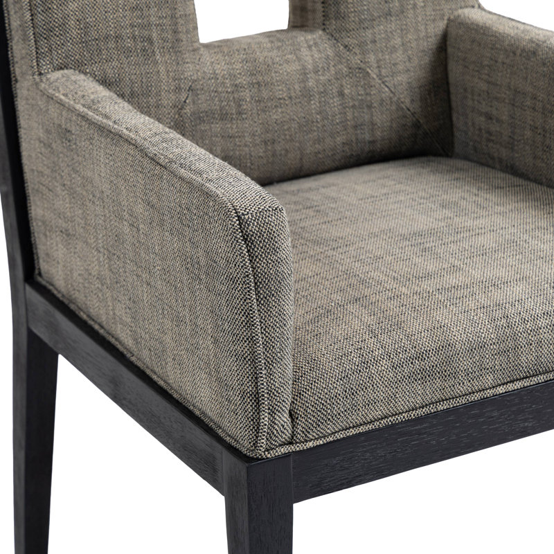 Fauteuil de salle à manger Flore, Tissu gris texturé en lin, Noir