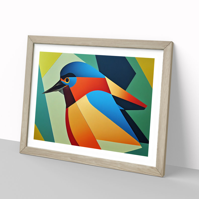 Kingfisher Bird Abstract Vol.3 - Framed Print, 46cm H x 64cm W x 2cm D, Oak
