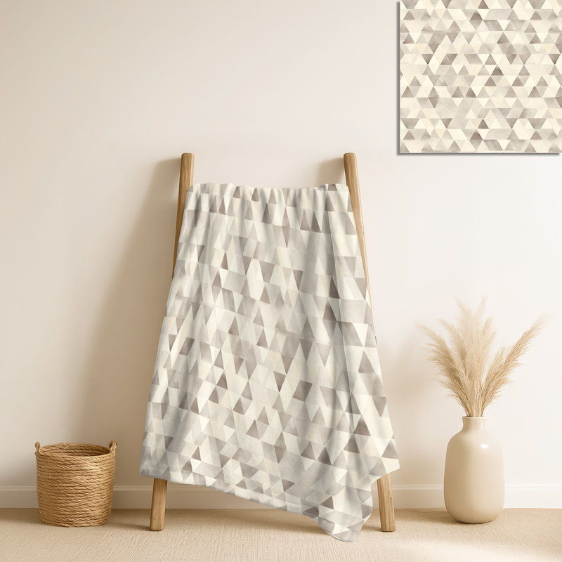 Triangles beige gris - couverture polaire géométrique, jeté chaud minimaliste