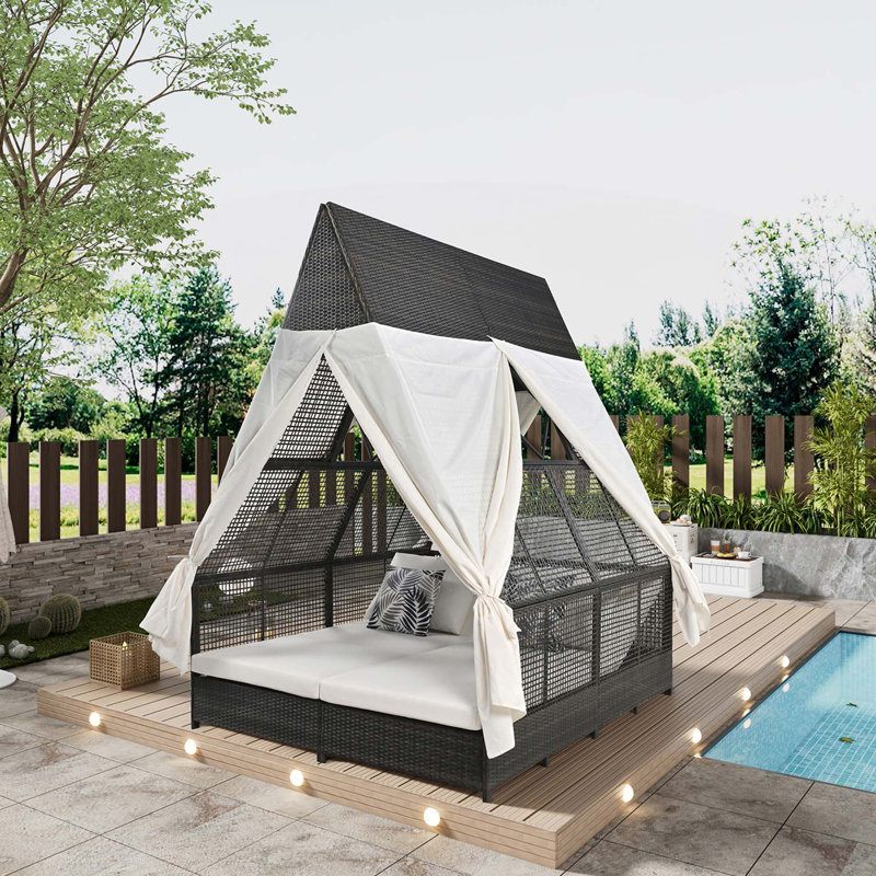 Outdoor Patio Daybed with Adjustable Backrest and Multiple Comforts, Cream