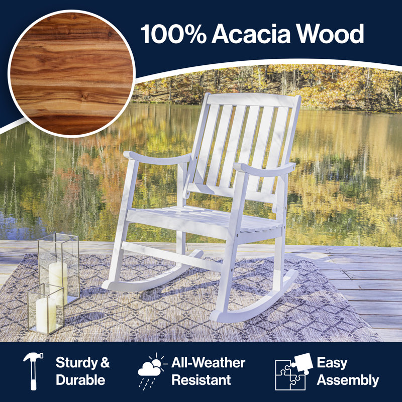 Chaise berçante en bois massif Armany Nesta, Blanc