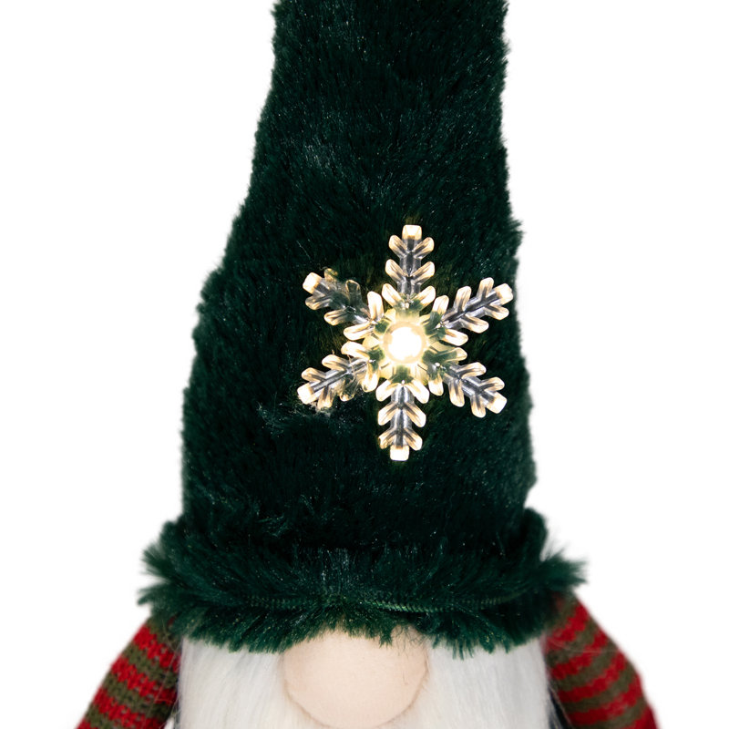Gnome assis à DEL avec flocon de neige - Vert