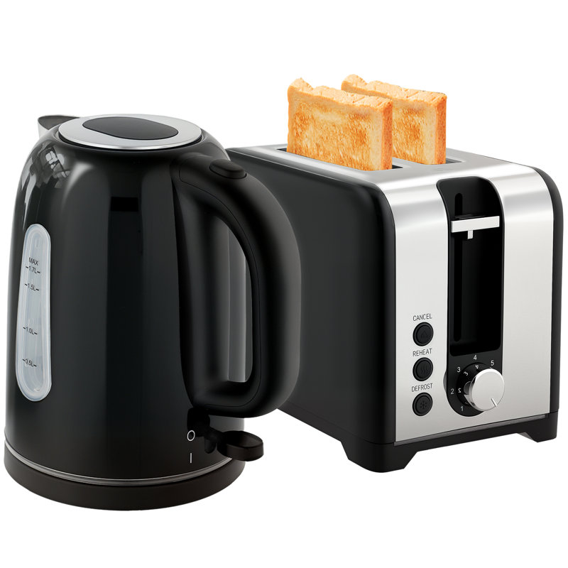 Kettle and Toaster Set, Black/Silver