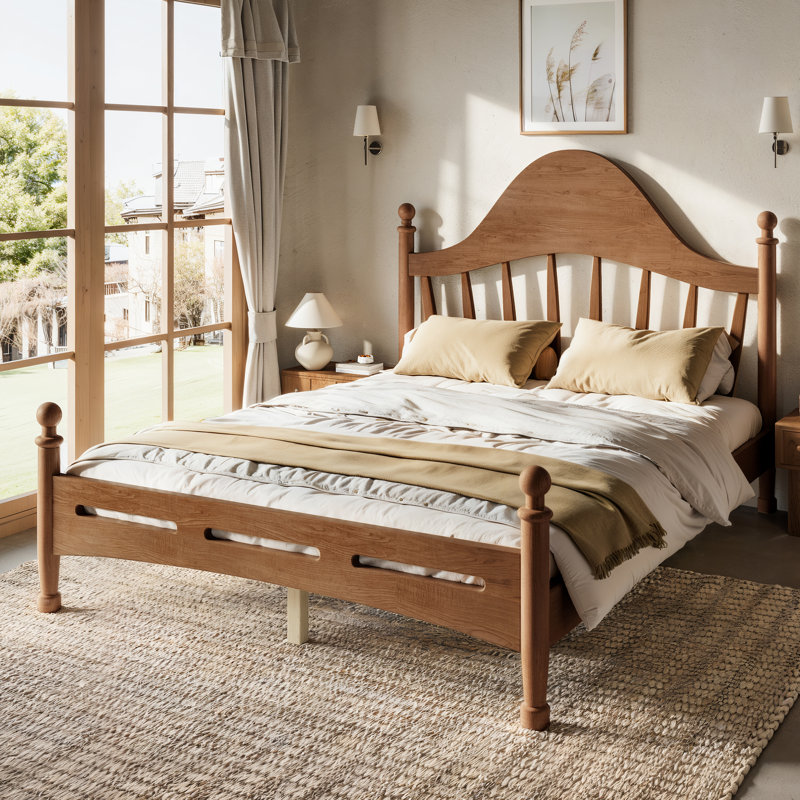 Base de lit pour enfant pleine grandeur Willow avec tête de lit courbée et support à lattes, Brun