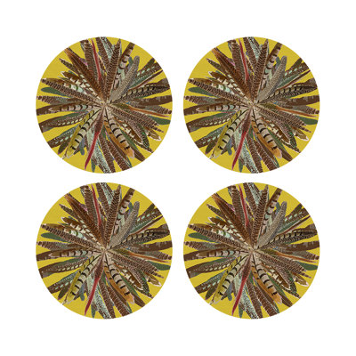 Pheasant Feathers Vegan Leather Round Pebble Placemat