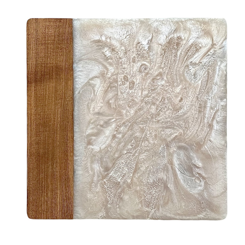 Planche à fromage carrée ivoire en résine et bois, Ivoire