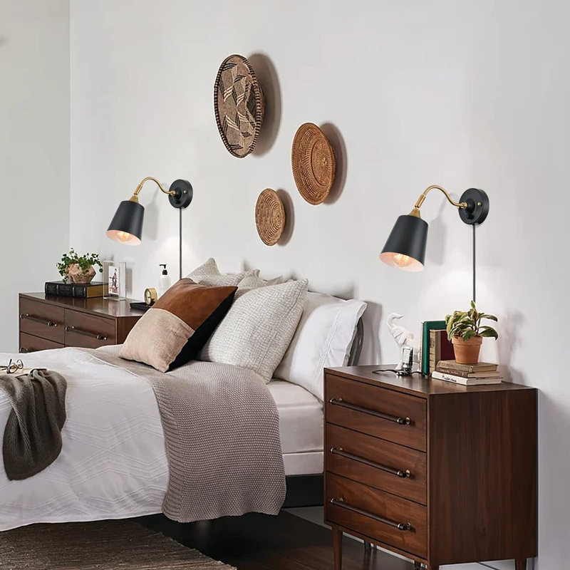 Ensemble de 2 appliques murales à intensité variable, luminaire à angle réglable avec interrupteur rotatif marche / arrêt pour le chevet, la chambre à coucher, le miroir, 2 ampoules incluses