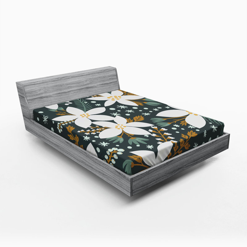Microfiber Floral Fitted Sheet, Dark Blue Floral, Queen Fitted Sheet