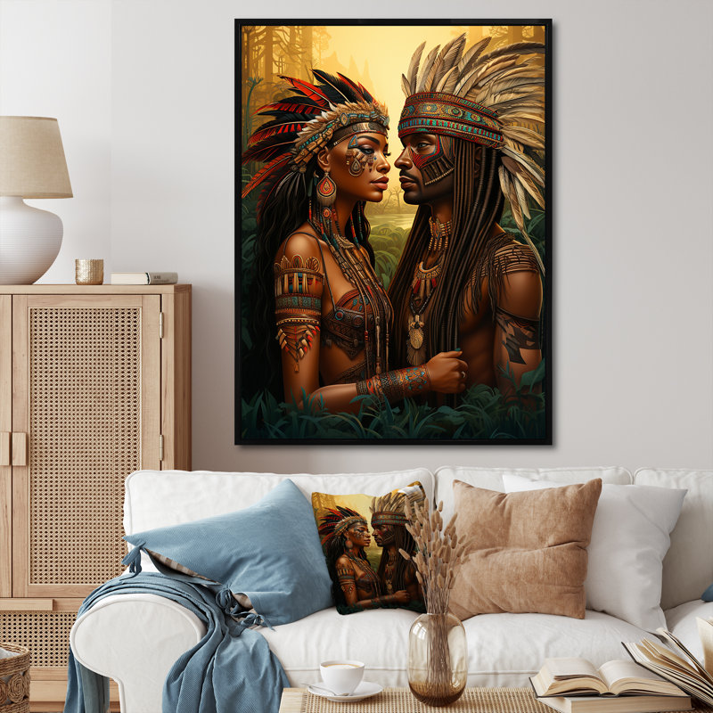 «Native Couple Celebrating Divine Love» sur toile, H 44 po x l 34 po x P 1,5 po, Cadre flottant noir