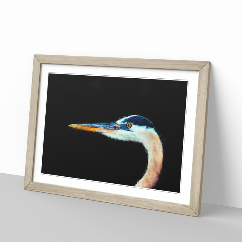 Heron Portrait - Picture Frame Painting Print, Oak Framed, 24cm H x 33cm W x 2cm D