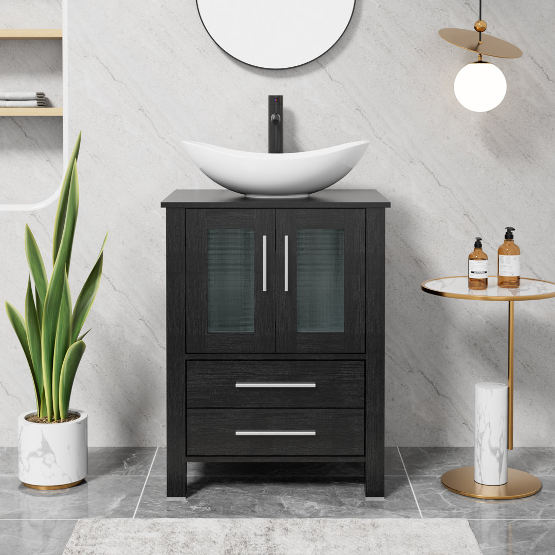 Sharee 24" Freestanding Sinlge Bathroom Vanity With Ceramic Vessel Sink, Faucet, Drain Ebern Designs Base 