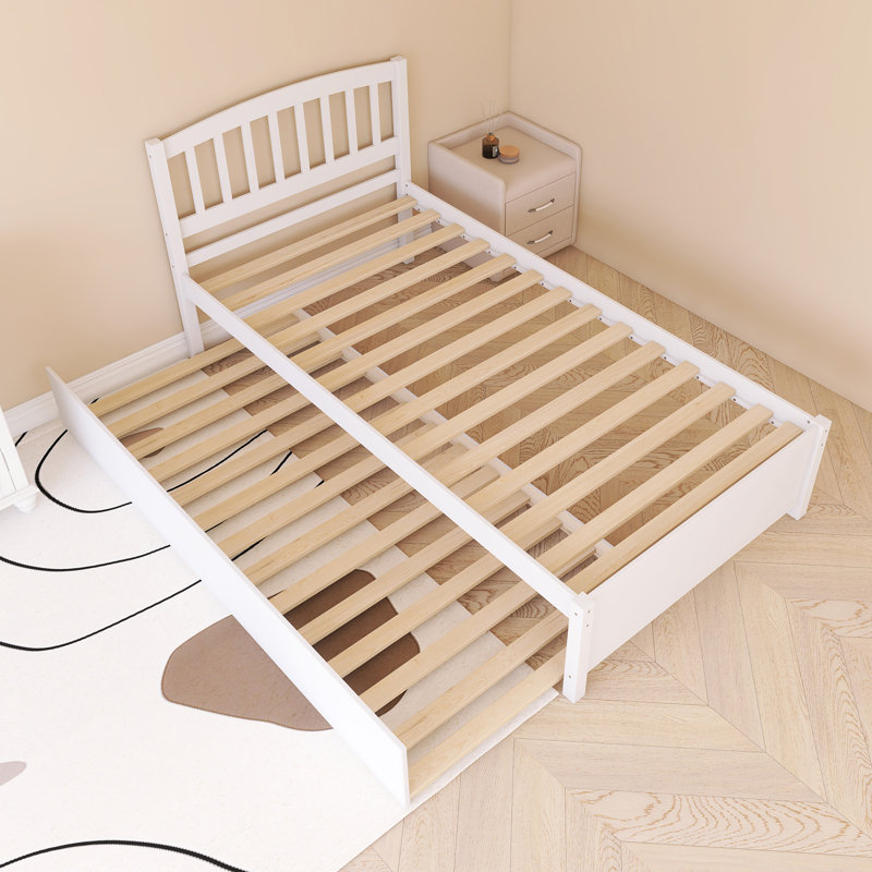 Cadre de lit plateforme 80 po x 42 po avec lit gigogne en bois, Blanc