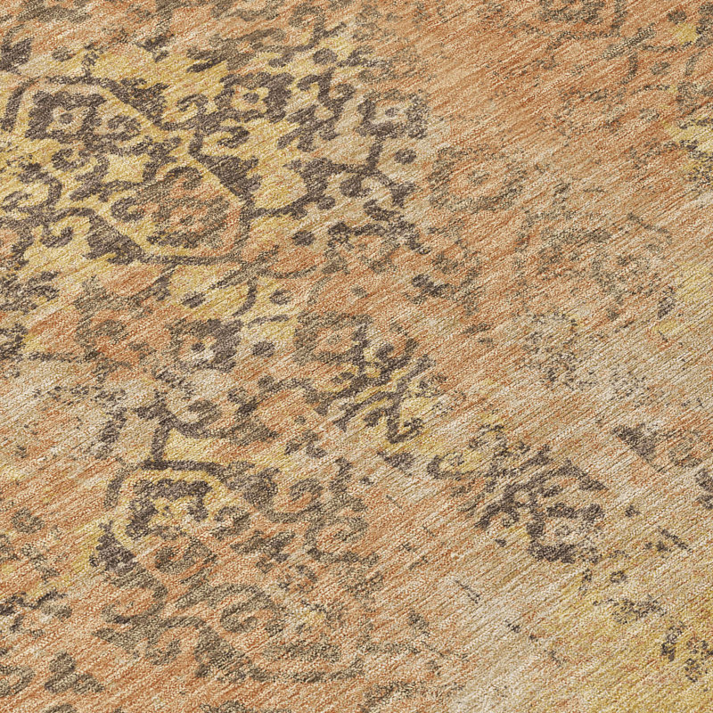 Tapis abstrait lavable à la machine intérieur / extérieur ACN2788, Cuivre, 10 pi x 14 pi