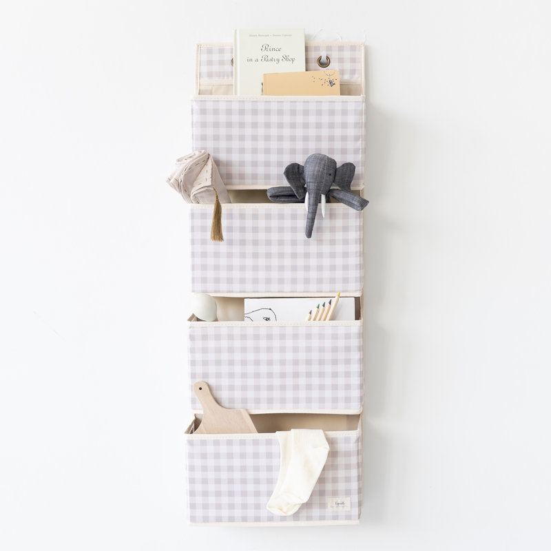 Organisateur de porte en tissu recyclé 3 pousses - beige vichy