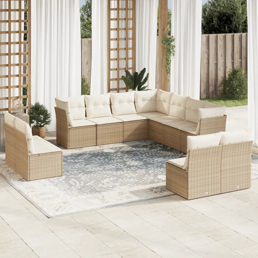 Vidaxl 11-Tlg. Garten-Sofagarnitur aus Polyrattan mit Kissen