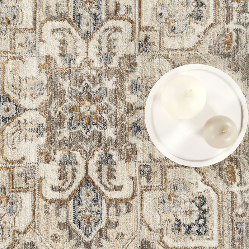 Abani Rugs Giavonnie ALA160A Traditional Ivory Beige Vintage Geometric Medallion Area Rug, Rectangle 5'3" x 7'10"
