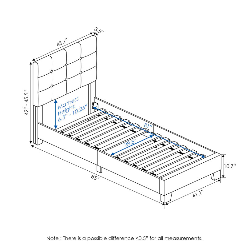 Lit plateforme tapissier Anding, Glacier, Simple TG