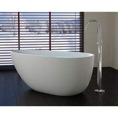 Badeloft 58.2" x 28.7" Freestanding Soaking Stone Resin Bathtub with Overflow and Drain BW-01-S-G in Glossy White