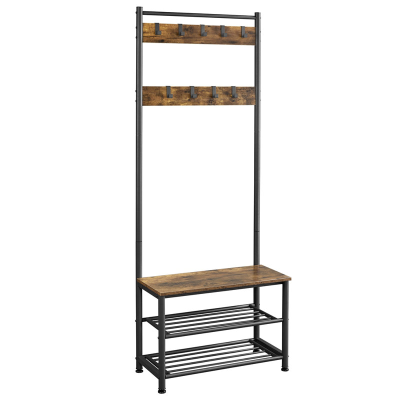 Hall Tree 72.5cm Wide with Bench and Shoe Storage, Rustic Brown