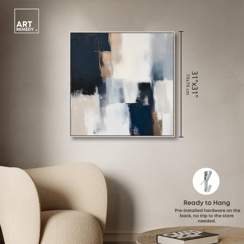 Toile orageuse II par Art Remedy, H 31 po x l 31 po, Cadre flottant, Argent argent