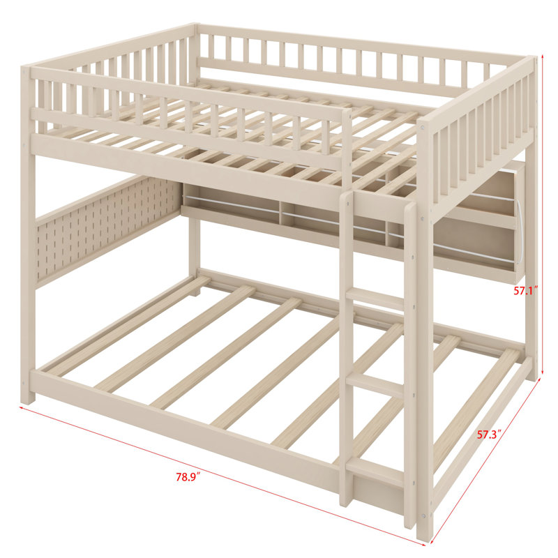 Bunk Bed With Integrated Shelving,And Pegboard, Beige