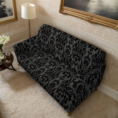 Housse extensible pour canapé Gothic, imprimé numérique en microfibre noir / gris anthracite, housse de protection antidérapante lavable à la machine, convient à une chaise, une causeuse, un canapé et un canapé TG