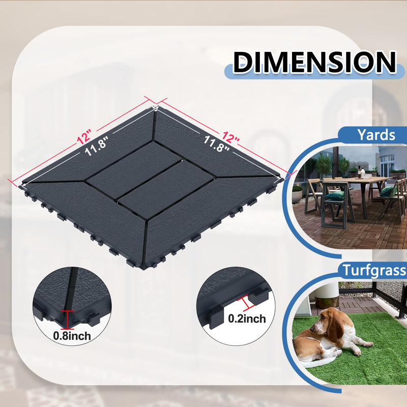 12 tuiles de terrasse en plastique imperméables 12 "X12" pour le patio (44 PCS), Gris