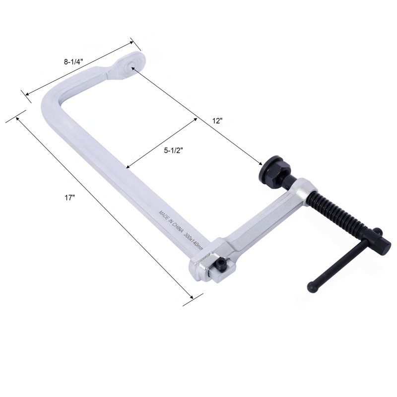 Pince en F robuste, coussin pivotant amovible, pince en F à gorge profonde 5-1 / 2 po, pince à barre robuste pour le soudage, 12 po x 5 1/2 po, paquet de 4 pièces
