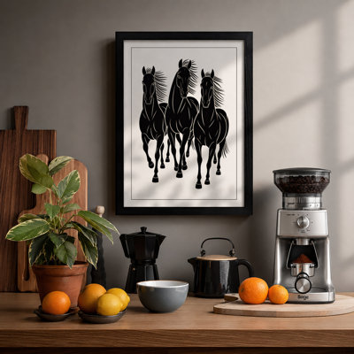 Three Horses in Motion Modern - Framed Print